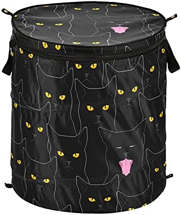 Siyah Kediler Pop Up çamaşır sepeti kapaklı Katlanabilir Depolama Sepeti Katlanabilir çamaşır torbası Kamp için Otel Yurdu