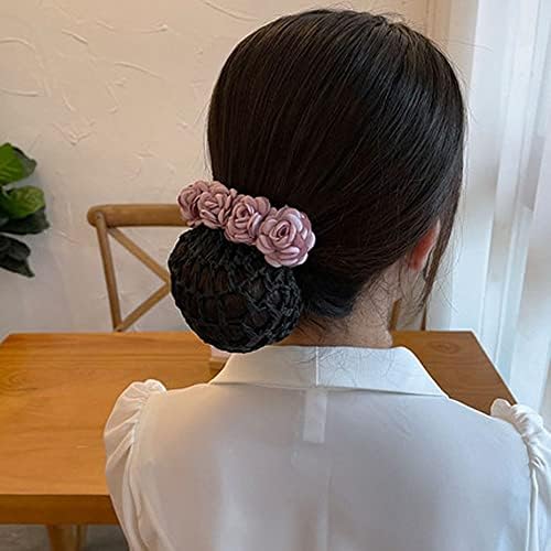 MinLia Gül Bahar Klip Tığ Topuz Net Snood Çiçek saç tokası s Headdress Çiçek Topuz Net Snood saç tokası (Kaba net, Pembe)