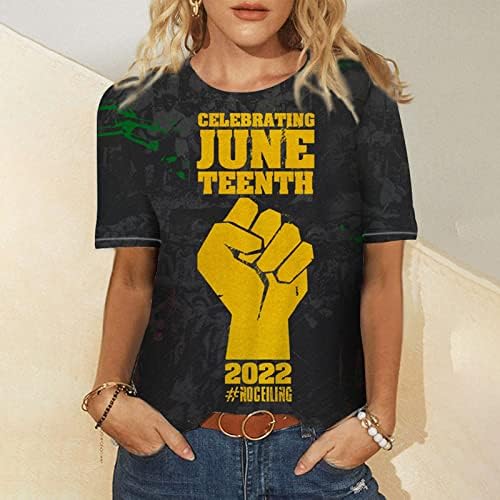 Mutlu Juneteenth Hediye Casual Bluzlar Bayanlar için Kısa Kollu Ekip Boyun Ay Baskı Üstleri T Shirt Genç Kızlar 2023,