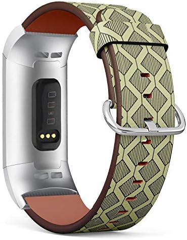 Fitbit şarj 4, şarj 3, şarj 3 SE ile uyumlu - Erkekler ve Kadınlar için yedek deri Bileklik saat kayışı Kayış bilezik-Geometrik mozaik