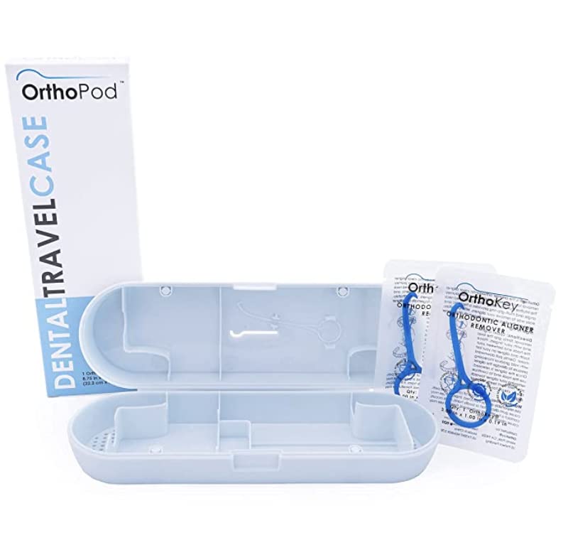 OrthoKey Clear Aligner Temizleme Aracı ve OrthoPod Kılıfı Paketi-Şeffaf Hizalayıcıları, Tam Boy Diş Fırçasını, Seyahat Diş Macununu