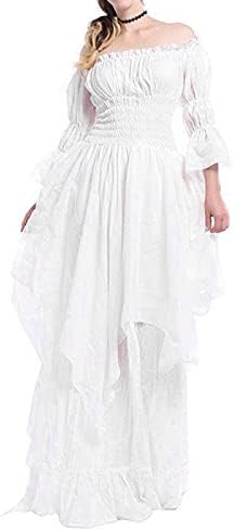 MIASHUI Cep Maxi Elbiseler Kadınlar için kadın Yüksek Düşük Elbise Puf Kollu Kapalı Omuz Fırfır Ortaçağ Yaz Sundress kadınlar için