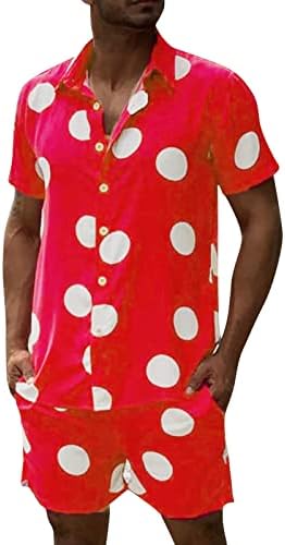Havai gömleği + Kısa Takım Elbise Erkekler için 2 Adet Plaj Kıyafetleri Yaz Rahat Kısa Kollu Düğme Aşağı Hippi Takım Elbise