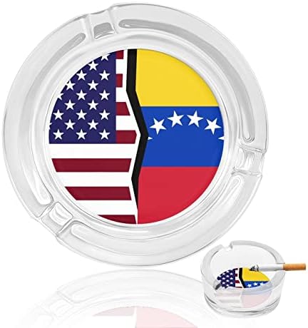 Amerikan ve Venezuela Bayrağı Cam Küllük Sigara Puro Klasik Yuvarlak Temizle Kristal Kül Tablaları
