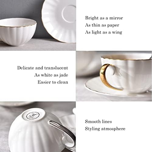 Beyaz Çay Bardak ve Altlıklar Setleri (7oz), Altın / Gümüş Süslemeli, İngiliz Kahve Fincanları, Porselen Çay Seti, Latte Bardaklar,