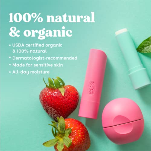 eos %100 Doğal ve Organik Dudak Balsamı Çubukları-Vanilya Fasulyesi, Gün Boyu Nem, Dermatolog Önerilir, 0,14 oz, 2'li Paket