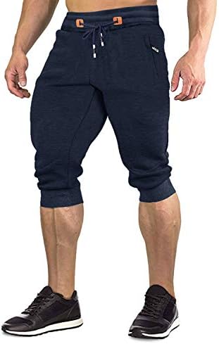 FASKUNOIE erkek 3/4 Joggers Elastik pamuklu kapri pantolonlar Diz Altı Spor kısa fermuarlı cepli pantolon