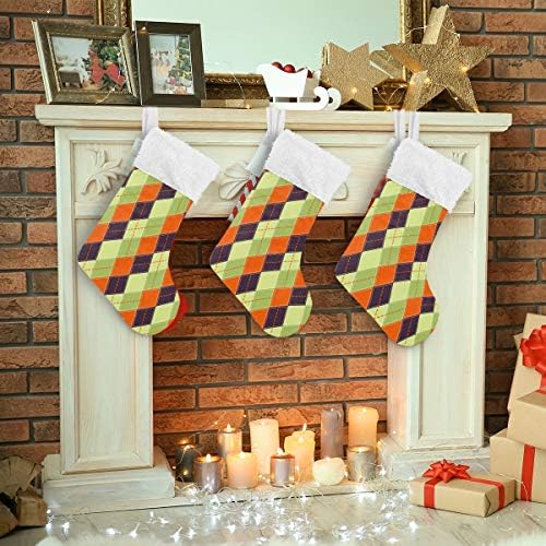 ALAZA Noel Çorap Renkli Ekose Klasik Kişiselleştirilmiş Büyük Çorap Süslemeleri Aile Tatil Sezonu için Parti Dekor 1 Paket, 17.7
