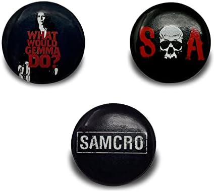 Anarşinin Oğlu Combo Pack Düğmesi - SOA Kafatası, Samcro ve Gemma Ne Yapardı?, Resmi Lisanslı 3 Düğmeli-1,25 Ea