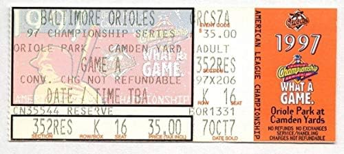 1997 Orioles Kızılderilileri ALCS Oyunu 1 Bilet Saplaması Brady Anderson Home Run 129023-MLB İmzasız Çeşitli