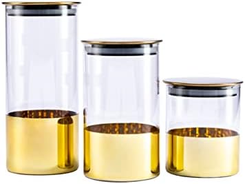 XBWEI 3 adet cam kavanozlar kapaklı Yaldızlı Dekor Mühür Tahıl Dağıtıcı Oturma Odası Masaüstü şeker kavanozları
