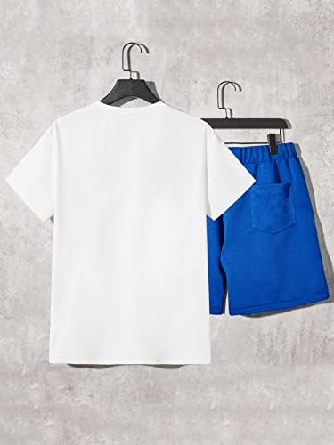 Erkekler için iki parçalı Kıyafetler Erkekler Mektup Grafik Tee ve Şort (Renk: Mavi ve Beyaz, Boyut: XX-Large)