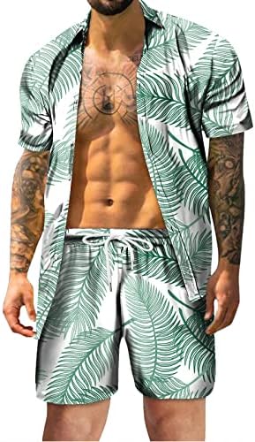 Stoota erkek Hawaiian Eşofman Casual Düğme Aşağı Kısa Kollu Gömlek ve Kısa 2 Parça Tatil Kıyafetler Set Plaj Takım Elbise