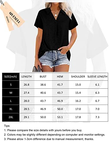 QVESELU Womens V Boyun Yakalı Gömlek Kısa Kollu Çalışma Polo T Shirt Yaz Şık Casual Gevşek Fit Tunik Üstleri ve Bluzlar
