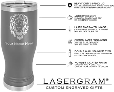 LaserGram 14 oz Vakum Yalıtımlı Pilsner Kupa, Golfçü Golf, Kişiselleştirilmiş Gravür Dahil (Gri)