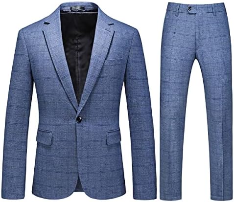 Erkek Ekose Takım Elbise Tüvit Slim Fit 2 Parça Rahat Takım Elbise Erkekler için Bir Düğme Smokin Takım Elbise Seti (Blazer Ceket ve