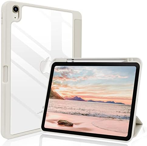 Ipad 10th Nesil Kılıf 2022 kalemlik, Beyaz iPad Kılıfı 10th Gen Üç Katlı Stand, iPad 10 için Şeffaf Arka Kabuklu İnce Akıllı Kapak