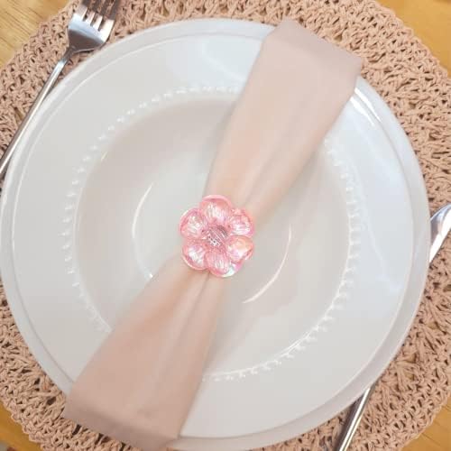 Maison Charlô | 4 Set Narin Çiçek Peçete Halkaları / Peçete Halkası Tutucular Resmi / Gündelik, yemek masası süsü (Bebek Gül Parlatıcı)