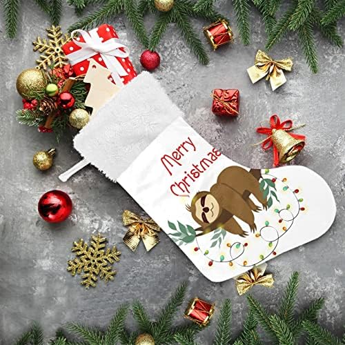 ALAZA Noel Çorap Merry Christmas Kart ile Sevimli Tembellik Klasik Kişiselleştirilmiş Büyük Çorap Süslemeleri için Aile Tatil Sezon
