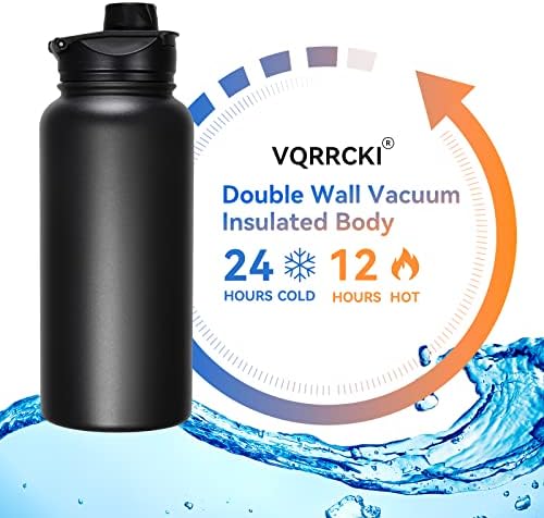VQRRCKI 32 Oz Yalıtımlı Su Şişesi Toplu 8 Paket, Hasır Kapaklı ve Geniş Ağızlı Kapaklı Paslanmaz Çelik Spor Su Şişeleri, Çift Duvarlı