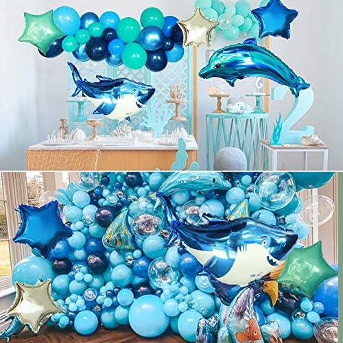 60 PCS Okyanus Balonlar Kemer Doğum Günü Parti Süslemeleri ile Yıldız Köpekbalığı Yunus Folyo Balonlar için Deniz Altında Süslemeleri