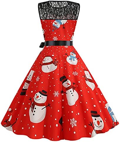 Moda Noel Çay Elbise Bayan Dantel Bir Çizgi Flare Vintage Elbise Kolsuz Noel Noel Partisi Kokteyl Elbisesi