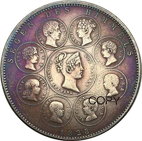 Alman Devletleri Bavyera Ludwig I Aile Taler 1828 Cupronickel Kaplama Gümüş Kopya Paraları