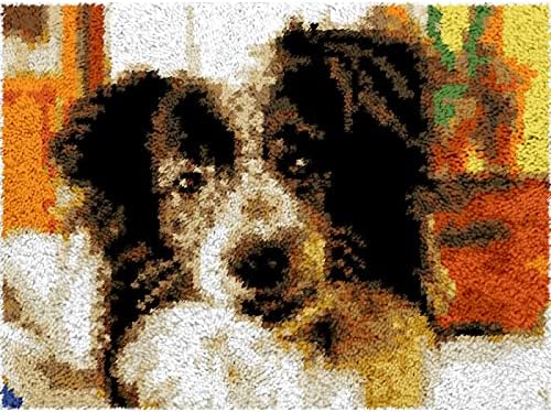 Meedyıı DIY Halı Düğümlü Dikiş Nakış Kiti, Tığ Dizeleri Kilim Önceden Basılmış Desenli, kanca Mandalı Mat Ev Dekorasyon Köpek 52×38Cm
