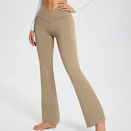 Kadın Bootleg takım elbise pantalonları V Crossover Egzersiz Tayt Yüksek Bel Geniş Bacak Flare Yoga Pantolon Bootcut Atletik Kapriler