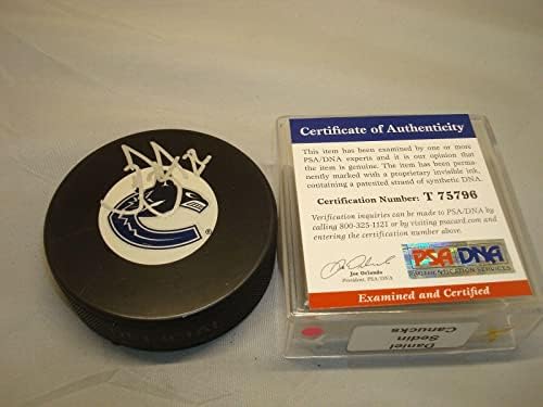 Daniel Sedin İmzalı Vancouver Canucks Hokey Diski İmzalı PSA / DNA COA 1B İmzalı NHL Diskleri