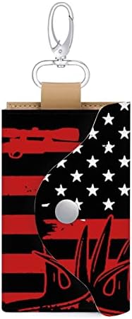 Balıkçılık Avcılık Amerikan Bayrağı Deri Anahtar Kutusu Taşınabilir kartlıklı cüzdan Çanta Anahtar Kanca ile Erkekler Kadınlar için