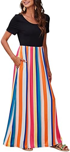 Fragarn Plaj Kıyafeti Kadınlar için 2023, Moda Bayan Gevşek Yaz Yuvarlak Boyun Baskı Kısa Kollu Ekleme Elbise