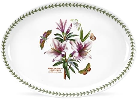 Portmeirion Botanik Bahçesi Oval Servis Tabağı / 15 inç Oval Tabak | Zambak Çiçekli Açelya Motifi / Porselenden Üretilmiştir / Bulaşık
