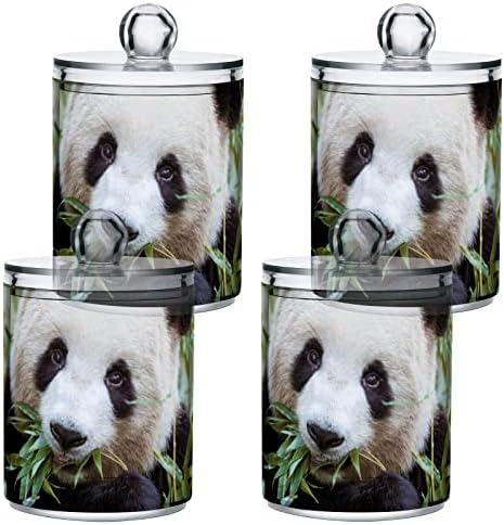 YYZZH Sevimli Dev Panda Ayı Yeme Bambu Orman Orman 4 Paket Qtip Tutucu Dağıtıcı için pamuklu çubuk Topu Yuvarlak Pedleri İpi 10 Oz