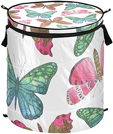 Kelebek Pop Up çamaşır sepeti Fermuarlı Kapaklı katlanır çamaşır sepeti Kolları İle Katlanabilir Depolama Sepeti Giysi Organizatör