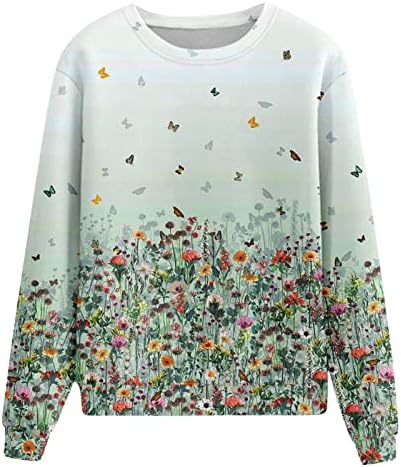 Bayan Çiçek Baskı Kazak Uzun Kollu Crewneck Gömlek Casual Gevşek Kazak Tops Moda grafikli tişört