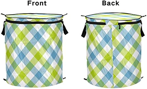 Mavi Yeşil Ekose Pop Up çamaşır sepeti kapaklı Katlanabilir Depolama Sepeti Katlanabilir çamaşır torbası Kamp için Kreş Odası