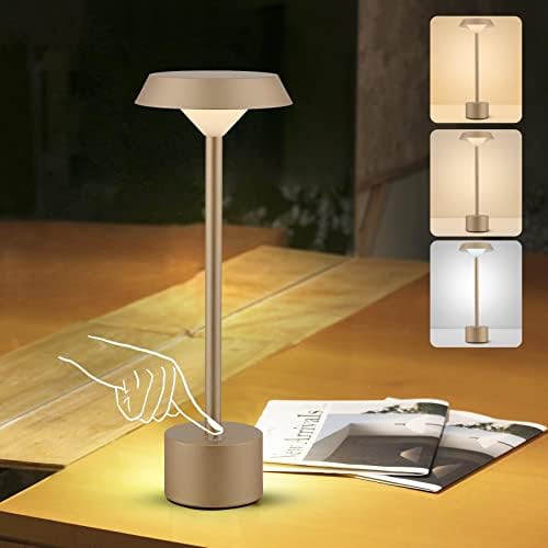 WEEDHAOIV LED pille çalışan lamba, Altın Akülü şarj edilebilir pille çalışan masa lambası,Taşınabilir Kısılabilir dokunmatik Kontrol