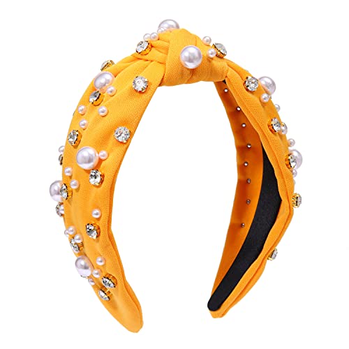 Kadınlar için inci Düğümlü Kafa Bandı Beyaz inci taklidi kristal mücevherli Süslenmiş Hairband Moda Zarif Bayanlar Geniş Üst Düğüm