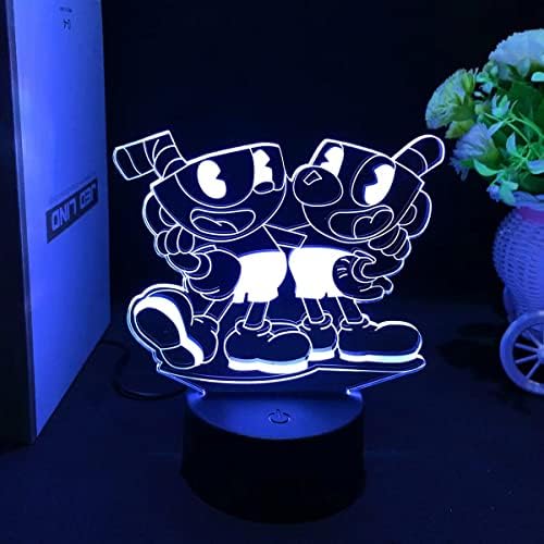 FLYALOE Oyun Figürü Cuphead Mugman lamba LED Gece Lambası 3D Gece Lambası Dekor Lambaları Çocuk yatak odası dekoru Aydınlatma Doğum
