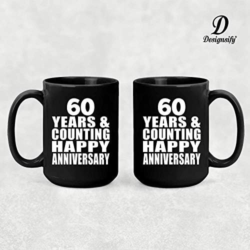 Designsify Mutlu 60th Yıldönümü 60 Yıl ve Sayma, 15 oz Siyah Kahve Kupa Seramik Çay-Fincan Drinkware ile Kolu, hediyeler için Doğum