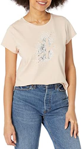 Calvin Klein kadın yumuşak Ck Logo sıçramak folyo ışıltılı pamuklu Jarse günlük T Shirt
