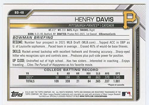 2021 Bowman Taslak BD-48 Henry Davis RC Çaylak Pittsburgh Pirates MLB Beyzbol Ticaret Kartı