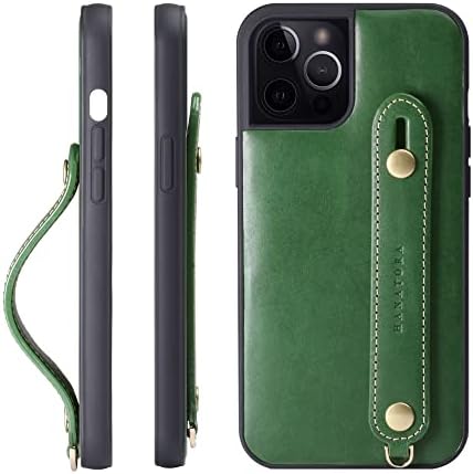 Hanatora] iPhone 14 Pro Max İtalyan Hakiki Deri Kavrama Kılıf Kemer Tarzı Boyun Askısı Ekli Yeşil TGH-14ProMax-Green-TR