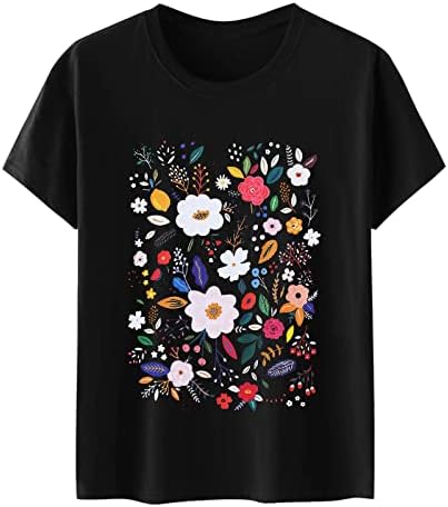 Bayan Tunik Üstleri Kadın Çiçek Grafik Yaz T Gömlek Çiçek Baskılı Bluz Tops Yuvarlak Boyun Kızlar Kısa Kollu