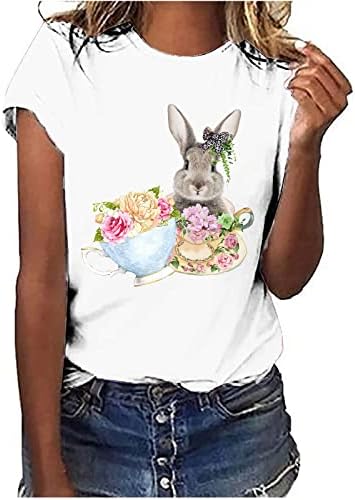 Paskalya tavşanı T - Shirt Kadınlar için Çiçek Çizgili Tavşan Gömlek Paskalya T Gömlek Sevimli Tavşan Tee Tops