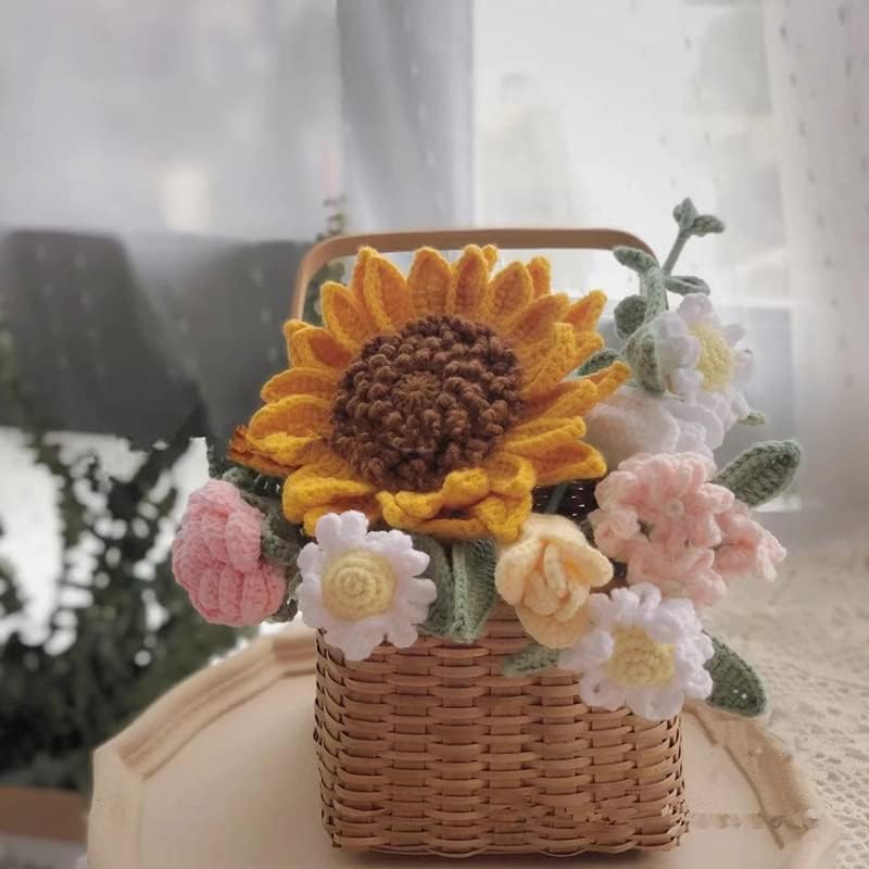 ZLXDP El Yapımı Buket Ayçiçeği Karışık Sepet Bitmiş Yün Çiçekler öğretmenler Günü Yaratıcı Hediye