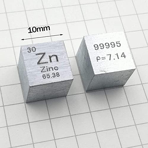 GOONSDS Çinko Metal Küp 99.99 % Kazınmış Periyodik Tablo 10mm / 0.39 İnç Zn Numune Laboratuvar ve Toplamak Süslemeleri