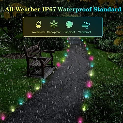 Açık zemin ışıkları, beyaz renk ile 32.8 ft RGBIC yolu ışıkları, 12 paket IP67 su geçirmez geçit ışıkları, APP ve uzaktan kumanda bahçe