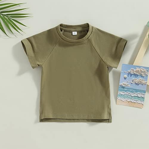 Unisex Erkek Bebek Kız Ekip Boyun T-Shirt Pamuk Kısa Kollu Düz Renk Gömlek Jersey Temel Toddler Katmanlı Tee Tops